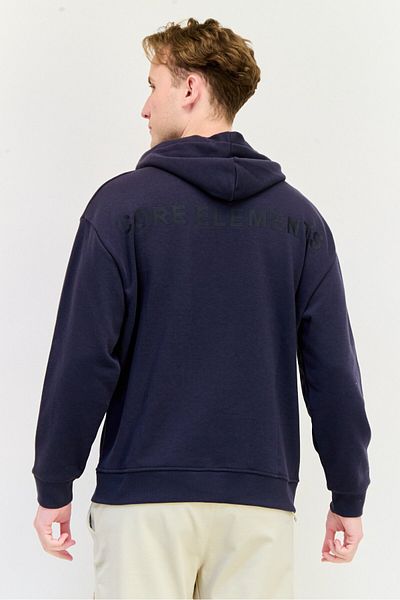 Core Elements Men Brand Logo Long Sleeve Hoodie, Dark Grey