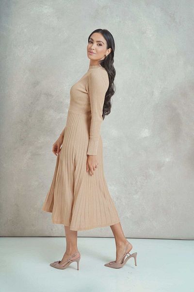 Nichii Long Sleeve Pleated Midi Dress