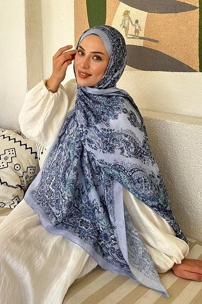lamelif Retro Pattern Soft Shawl Baby Blue