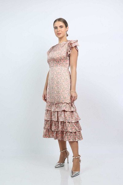Nichii Women's Short Sleeve Printed Flared Midi Evening Dress