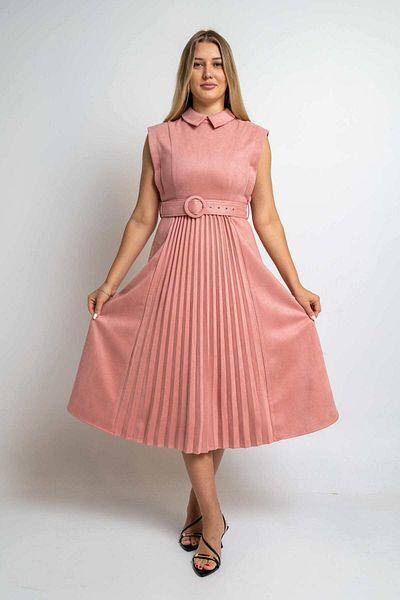 Nichii Women's Midi A-Line Dress with Belt and Flared Collar