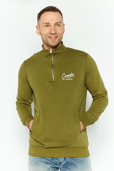 CROOKS CASTLES Men Mock Neck Brand Logo Long Sleeves Sweatshirt, Olive