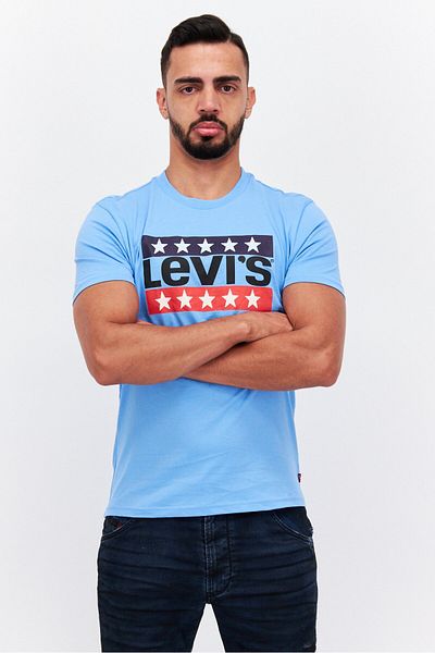 Levi's Men Crew Neck Short Sleeves Printed T-Shirt, Blue