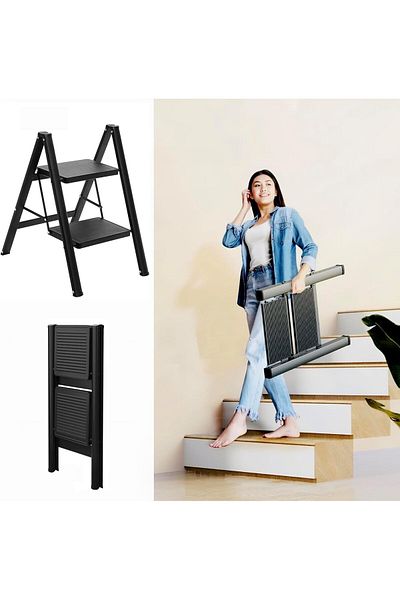 Hexar ® 2 Step Ladder Folding Ladder with Anti-Slip Pedal Folding Step Stool Portable Lightweight Fo