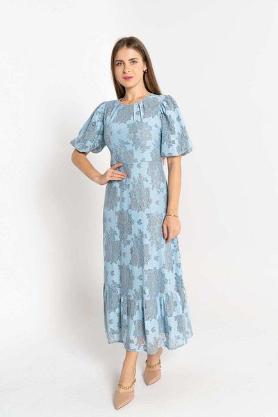 Nichii Women's Short Sleeve Midi Flared Evening Dress with Waist Detail