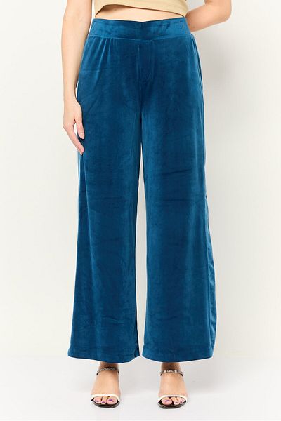 Cable&Gauge Women Regular Fit Solid Wide Leg Palazzo Pants, Teal Blue