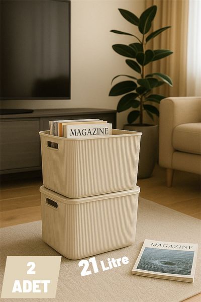 Bayev Colors Cream 2 Pieces 21 Lt Closet Organizer Organizer Toy Box Storage Box with Lid