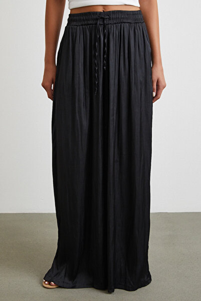 Never more Elastic Waist Wide Leg Drawstring Trousers Black