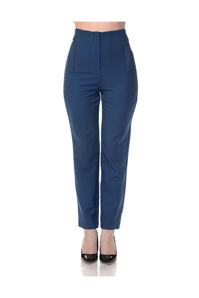 Appleline Women's Indigo Cigarette Fit High Waist Ankle Length Fabric Pants