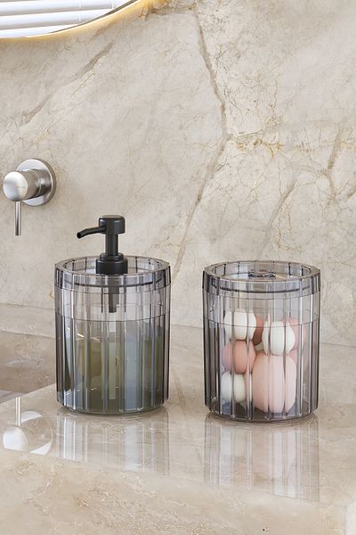 Pufwin Home Διπλό Xl Μεγάλο Μέγεθος 700ml Πάγκος Διανομέας Υγρού Σαπουνιού και Σετ Βαμβακερής Διαφανής