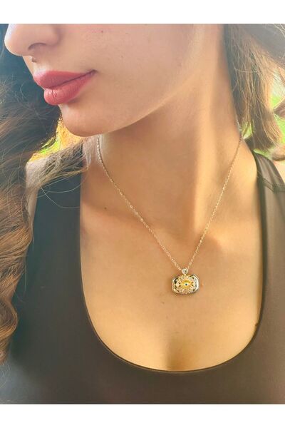Gönülden Tasarım Zircon Stone Engraved Evil Eye Beaded Steel Women's Necklace...