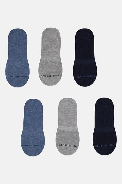 Ben Sherman Men 6 Pairs Brand Logo No Show Socks, Multicolor
