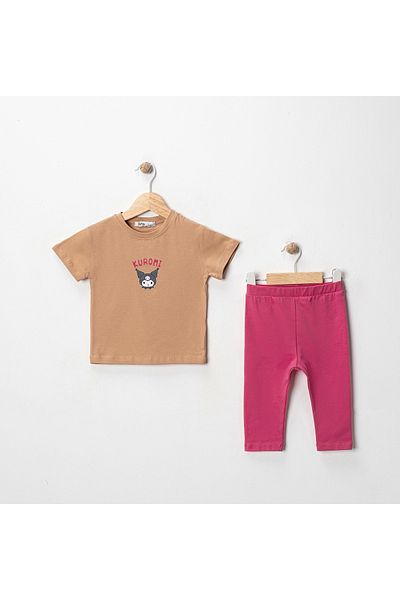MK Mukko Kids Girls' Kuromi Printed Basic Seasonal/Summer Leggings T-Shirt Bottom Top Set