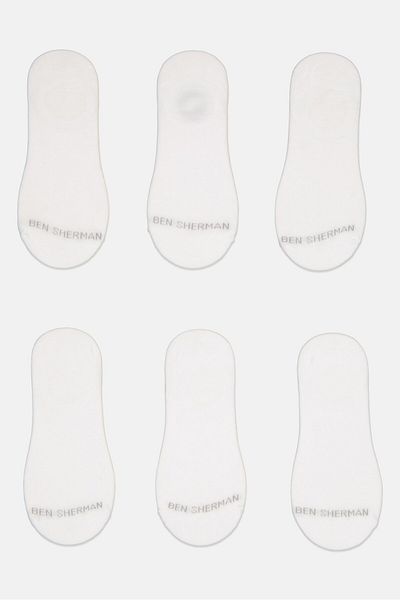 Ben Sherman Men 6 Pairs Brand Logo No Show Socks, White