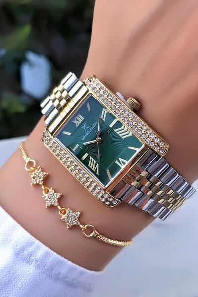 Daniel Klein Rectangular Stone Women's Wristwatch Original 3Atm Waterproof Bracelet Gift