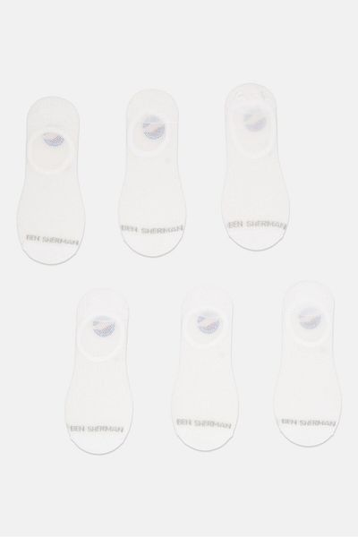 Ben Sherman Men 6 Pairs Brand Logo No Show Socks, White
