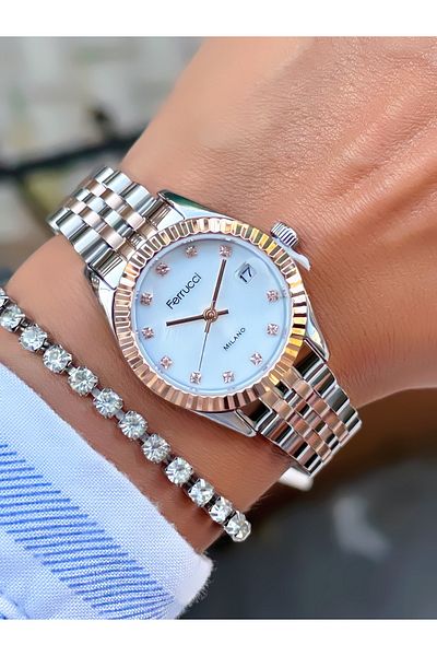 Ferrucci Steel Cord Women's Watch with Calendar 3 Atm Waterproof 2 Years Mechanism Warranty