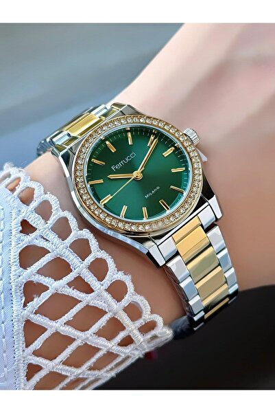 Ferrucci Milano Women's Wristwatch – Stone Decorated Bezel, Gold-Silver Metal Cord