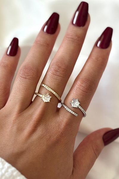 Leo'Stone Imported Series 6-Sleeve Single Stone Design Adjustable Women's Steel Ring