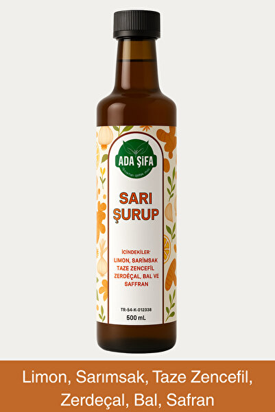 Adaşifa Ada Şifa Sarı Şurup 500 ml | Zencefil, Zerdeçal, Sarımsak, Limon, Bal ve Safran