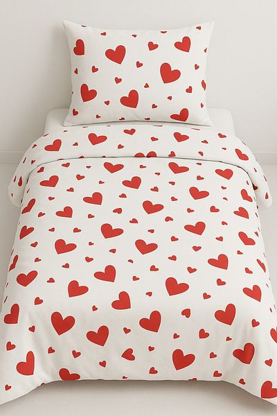 MİRSE Single Size Duvet Cover Set with Heart Pattern