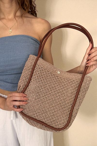 Classbag Women's Mink Natural Knitted Textured Puppy Bag Hanging Bag
