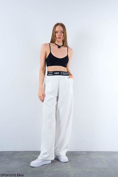 My Blog White Waist Written and Elastic Trousers - 241010