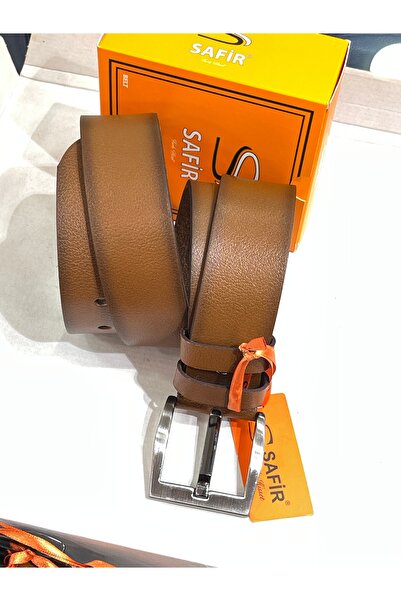 SAFİR Deri Bay- Kemer Üst Kalite Özel Kutusunda Camel Renk 4.5CM DERİ