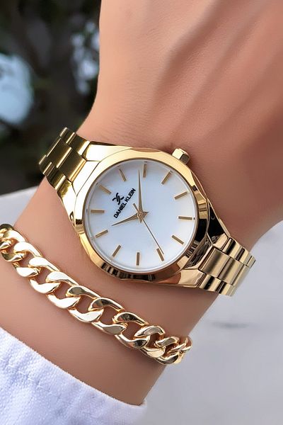 Daniel Klein Original E-Invoiced Gold Color 2 Years Warranty 3Atm Waterproof Women's Wrist Watch with Bracelet Gift