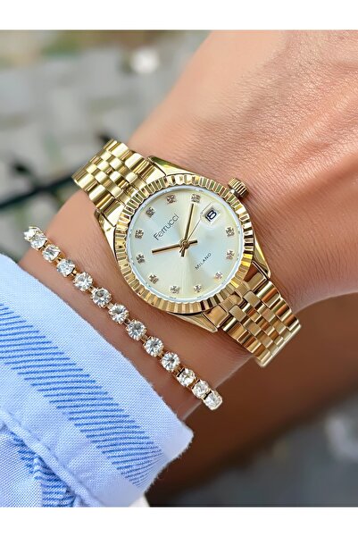 Ferrucci ÇELİK KORDON TAKVİMLİ KADIN KOL SAATİ 3 ATM SU GEÇİRMEZ 2 YIL MEKANİ...