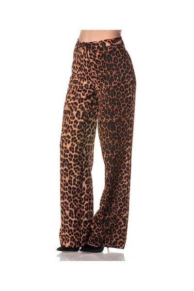 Appleline Women's High Waist Straight Cut Leopard Print Trousers