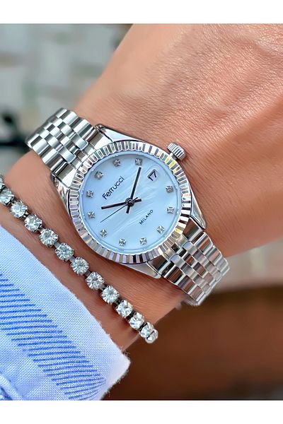 Ferrucci Steel Cord Women's Watch with Calendar 3 Atm Waterproof 2 Years Mechanism Warranty