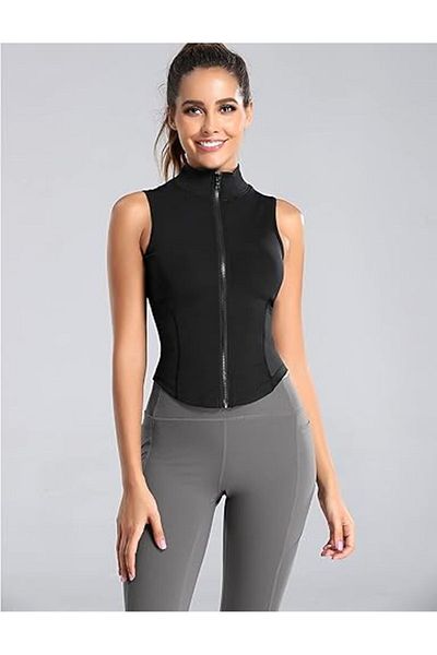 fulina Women Sleeveless Athletic Tank Top,Slim Fit Full Zip Shirts for Gym Yoga Workout Running Track,XL
