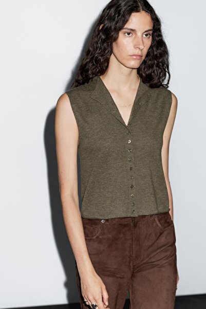 Massimo Dutti Crop yün karışımlı triko süveter