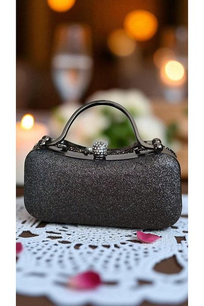 Jale Women's Stylish Anthracite Hand and Shoulder Clutch Portfolio Stone Evening Dress Bag