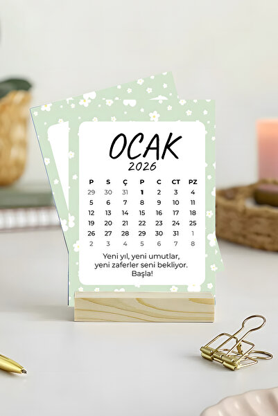 Anime Marketi Çiçek Desenleri 2026 Yılı Ahşap Standlı Masa Takvimi