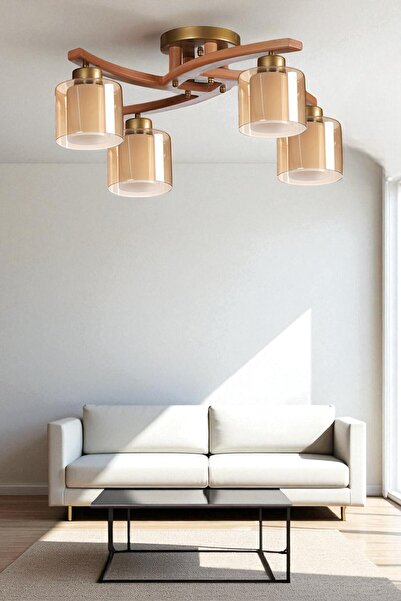 Lumexx WESTON 4 LÜ NATUREL ÇİFT CAMLI PLOFONYER AVİZE