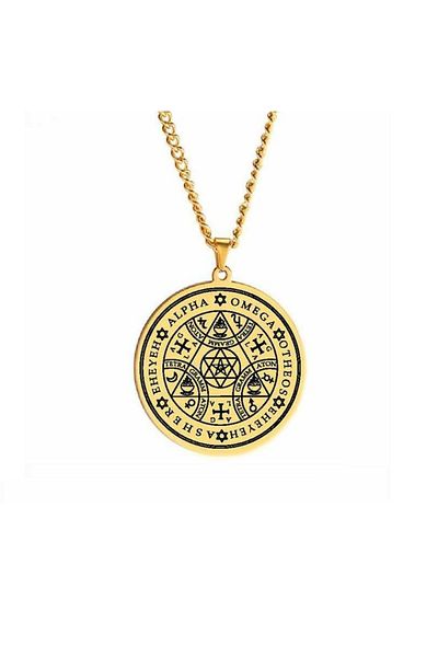 Viking Angel Magic Amulet Six-Pointed Star Symbol of Luck Design Tarnish-Free & Rustproof 316L Steel Necklace