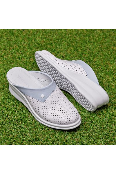 Tellus Tellus 50-08/06 leather medical clogs, White-Blue - 38