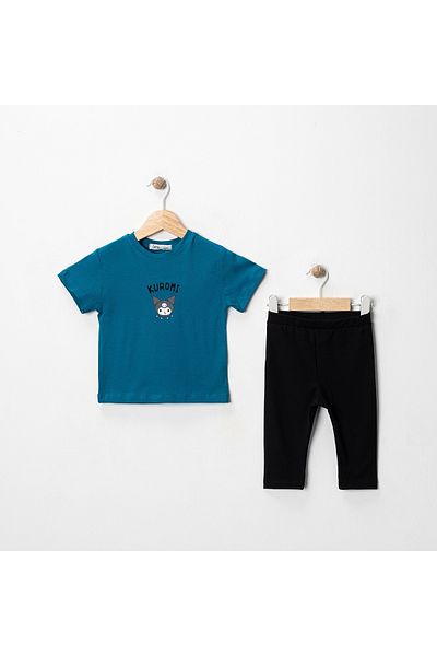 MK Mukko Kids Girls' Kuromi Printed Basic Seasonal/Summer Leggings T-Shirt Bottom Top Set