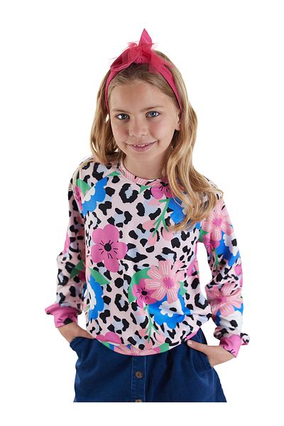 Denokids Floral Leopard Girl's Sweatshirt