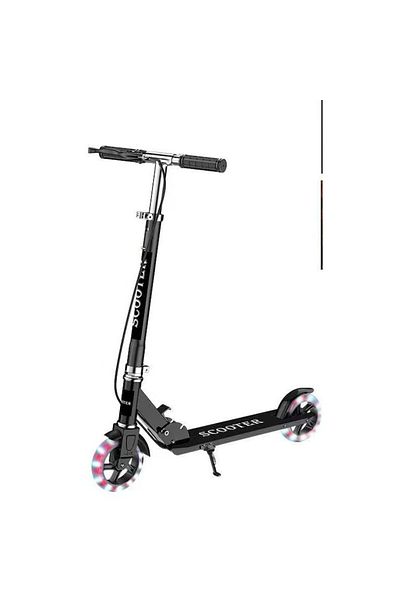 OEM Trotinetă pliabilă cu 2 roți iluminate, frână de mână, suport, greutate maximă 60 kg, culoare neagră