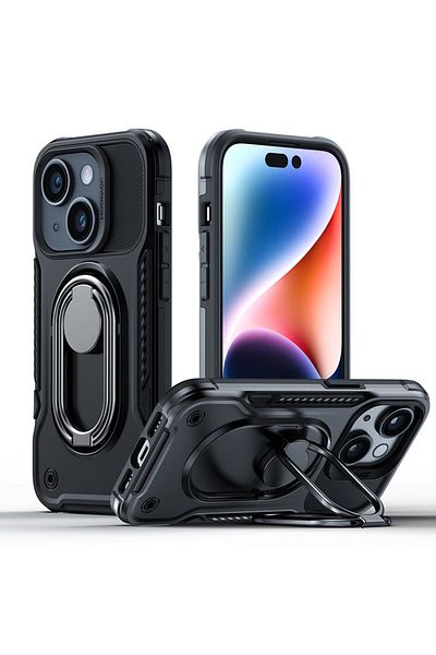 Joyroom Carcasă iPhone 14, carcasă blindată cu suport și inel de susținere, neagră