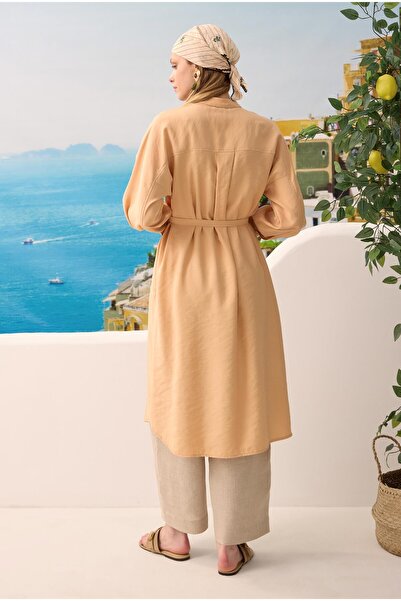 HEQA Yakası Geniş Pile Detaylı Tunik Açık Somon
