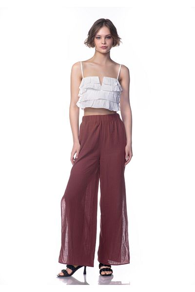 Appleline Flared Cotton Beach Women's Slit Pants Cinnamon