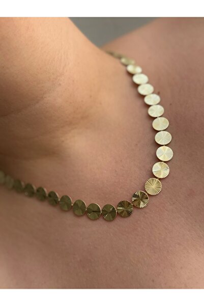 Owentis Gold Desenli Ezme Plaka Mirelda Kolye -kararma yapmaz-