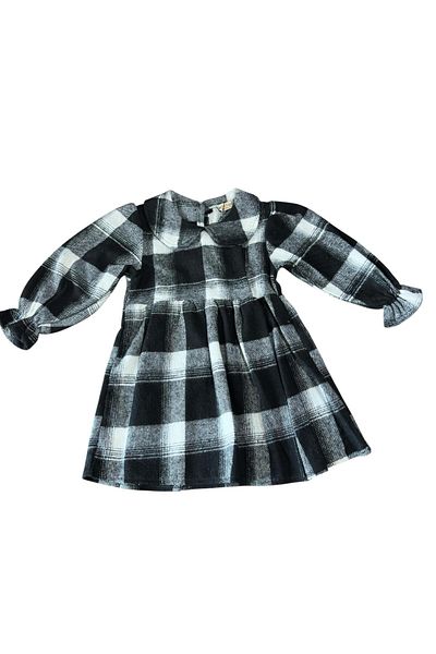 Kamex Plaid Snow Pattern Lumberjack Ruffled Long Sleeve Doll Collar Dress