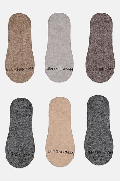 Ben Sherman Men 6 Pairs Brand Logo No Show Liner Socks, Multicolor
