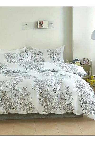 LUNA HOME King size 6 piece floral bedding set in black and white vintage style 220x240cm.