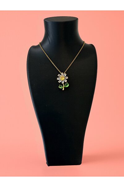 Staınless Zircon Stone Daisy Necklace – Gold Color Chain